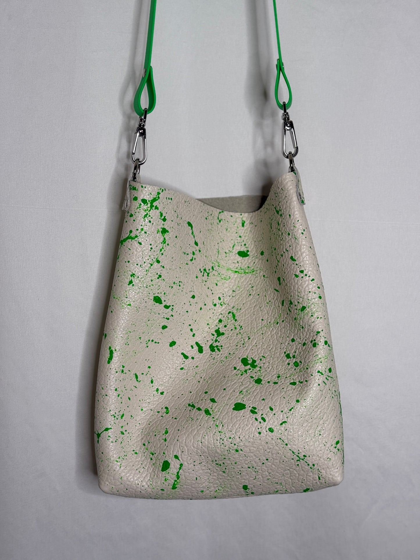 Neon Green Splatter Leather Crossbody Bag