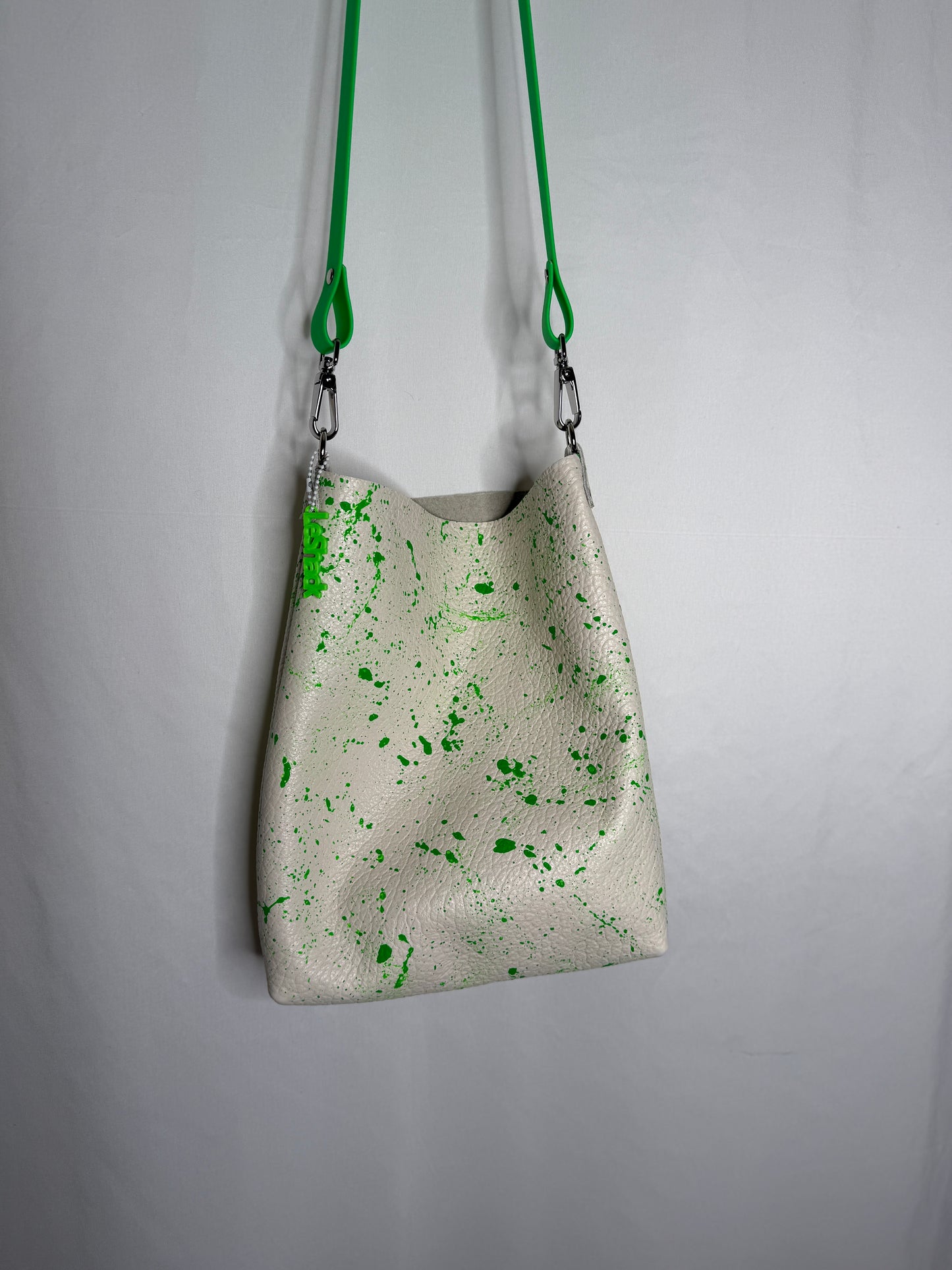 Neon Green Splatter Leather Crossbody Bag
