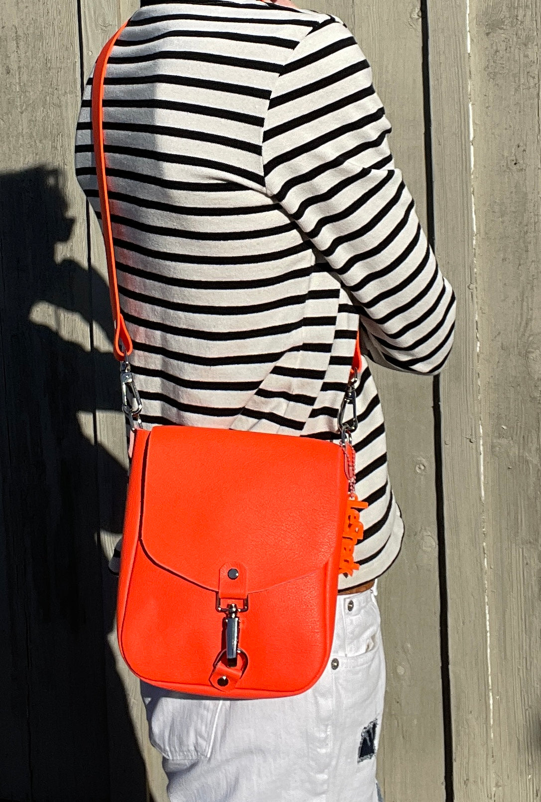 Neon Orange Flap Crossbody Bag