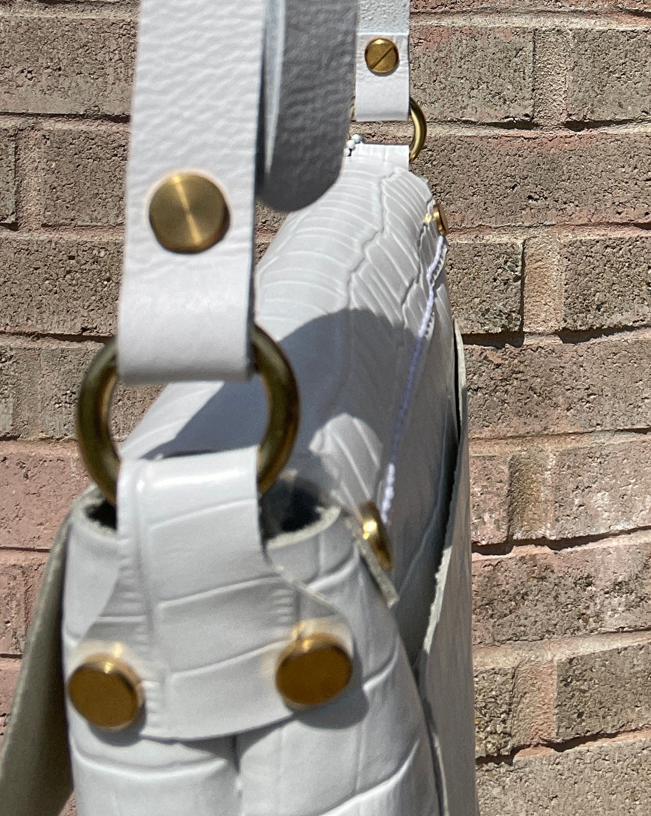 White Embossed Leather Small Crossbody Flap Messenger Bag