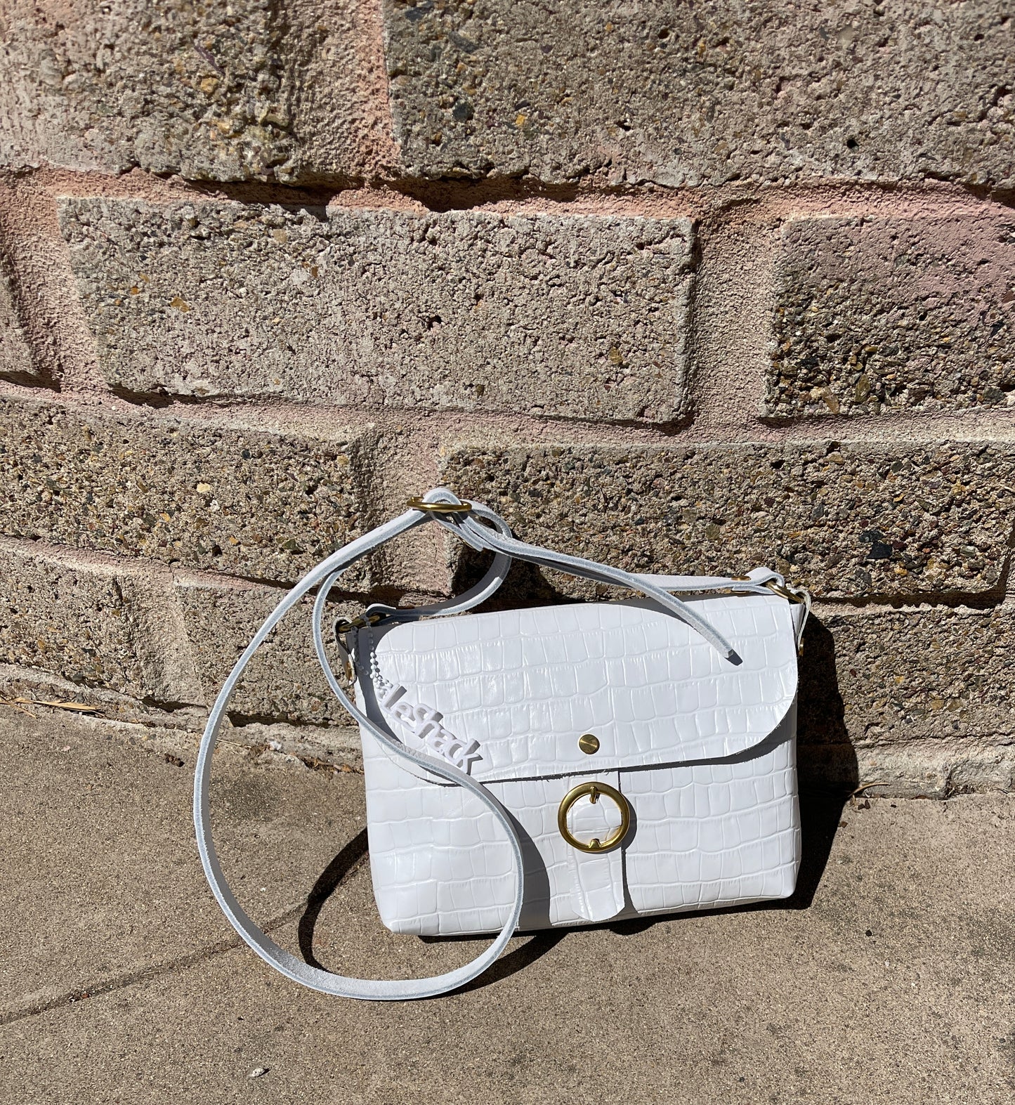 White Embossed Leather Small Crossbody Flap Messenger Bag