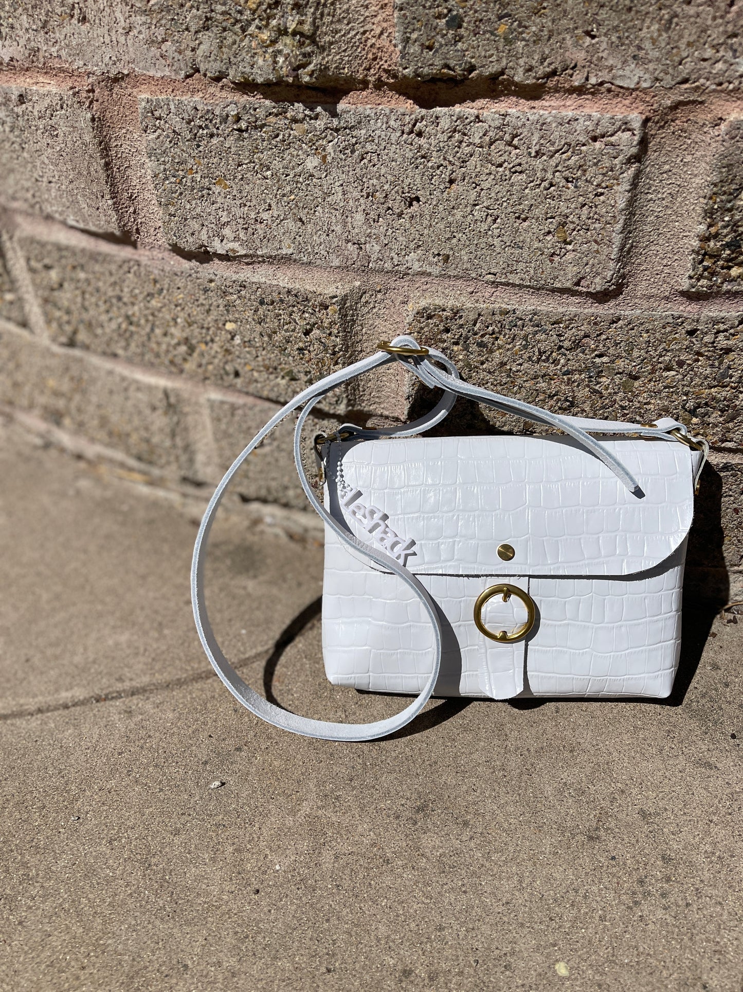 White Embossed Leather Small Crossbody Flap Messenger Bag