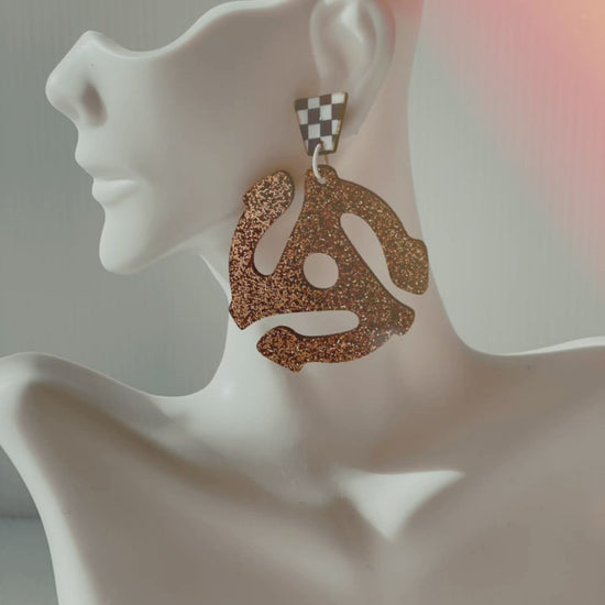 Jumbo Gold Glitter 45 Adapter Charm Earrings