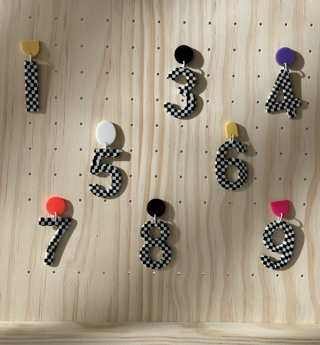 Year-rings - checkerboard number earrings